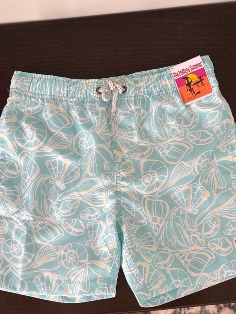 Endless Summer - Boys Aqua Seashell Print Swim Shorts 12Y